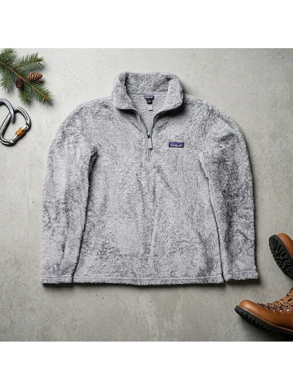 Patagonia Los Gatos 1/4 Zip Fleece Pullover L Grey Sherpa Granola Girl Cabincore